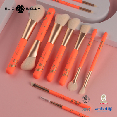 Synthetische Haar-Make-up-Pinsel mit Rolldruck, Soft-Touch-Holzgriff, roségoldener Aluminiumzwinge, Make-up-Pinsel